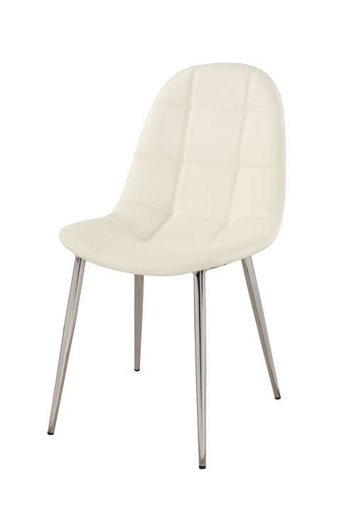 Contemporary White Upholstered Side Chair With Chrome Legs Houston