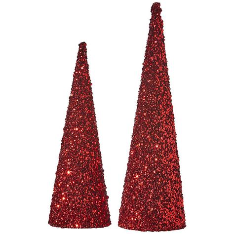 Raz Imports Mary Ann Bright 20 Red Sequin And Glitter Cone Tree Set