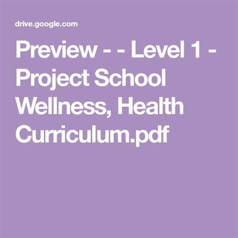 Preview - - Level 1 - Project School Wellness, Health Curriculum.pdf | School wellness, Wellness ...