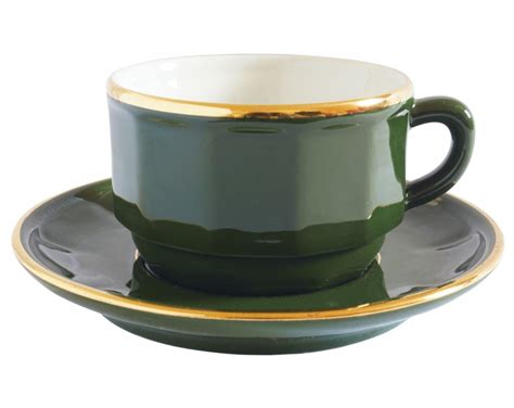 Nivag Crockery Apilco Green And Gold Bistro Set Of 2 Coffee Cups