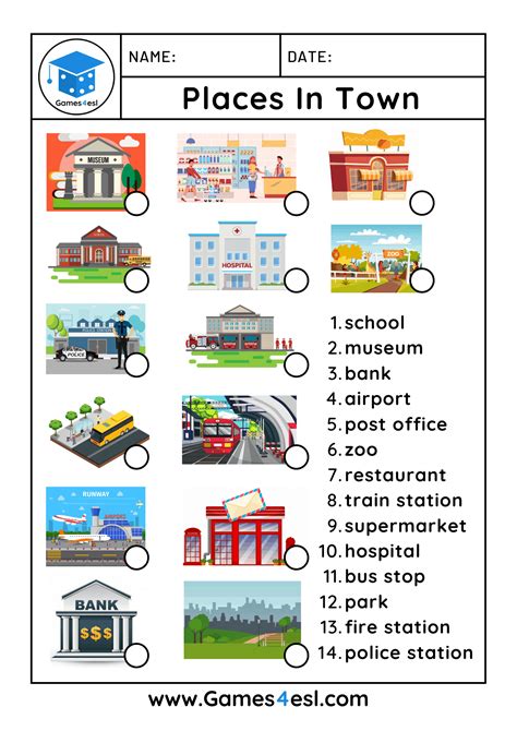 Places In Town Worksheets Worksheets For Kindergarten