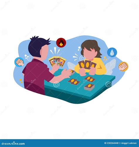 Two Kids Playing Trading Card Games Stock Vector Illustration Of