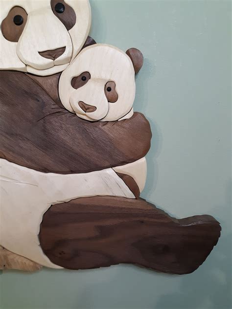 Panda With Baby Wood Intarsia Wall Hanging Scroll Saw Art Etsy