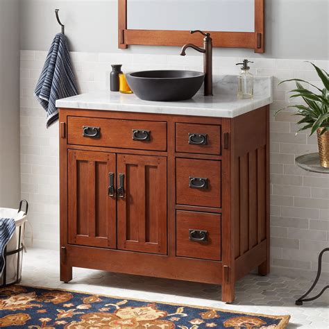 Single vanity sinks are perfect for those with smaller bathrooms. 36" American Craftsman Vessel Sink Vanity - Rustic Oak ...