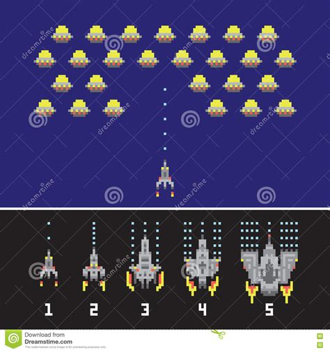 Pixel Art Style Spaceship Game Upgrades Vector Set Clipart And