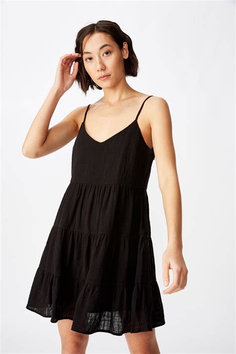 Textured Tiered Dress Black Factorie Casual