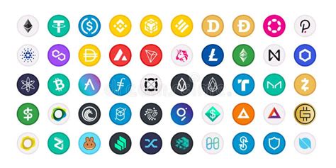 Cryptocurrency Symbol Sign Set Of Vector Coins For Crypto Currency
