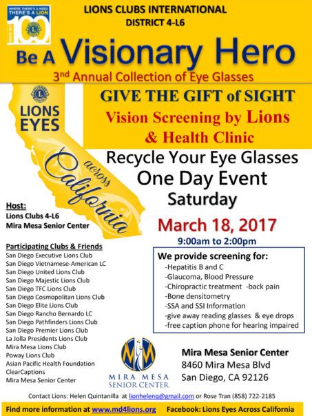 Lions Club Presents 3rd Annual Collection Of Eye Glasses Mira Mesa Center