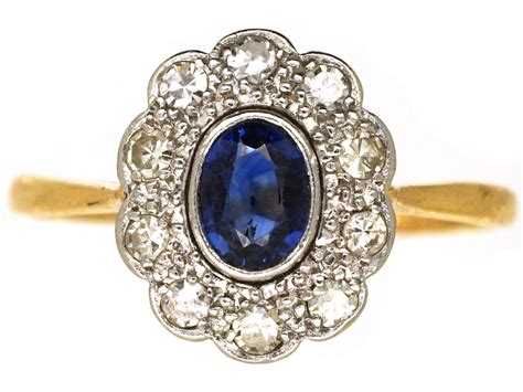 Edwardian 18ct Gold Platinum Sapphire And Diamond Oval Cluster Ring