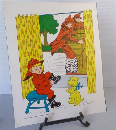 Vintage 1958 Fireman Firefighter School Poster Educational
