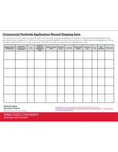 Commercial Pesticide Application Record Keeping Form File An Annual Pesticide Report NYS