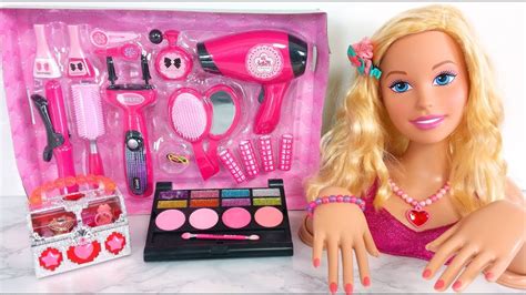 Gaint Barbie Head Styling Doll Makeup Cosmetic Set دمية باربي لعبة