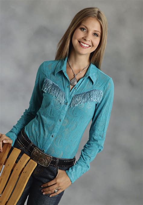 Sparkling Turquoise Fringe Womens Western Show Shirt Ladies Western