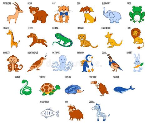 Cute Zoo Alphabet With Cartoon Animals From A To Z Vector Stock Vector