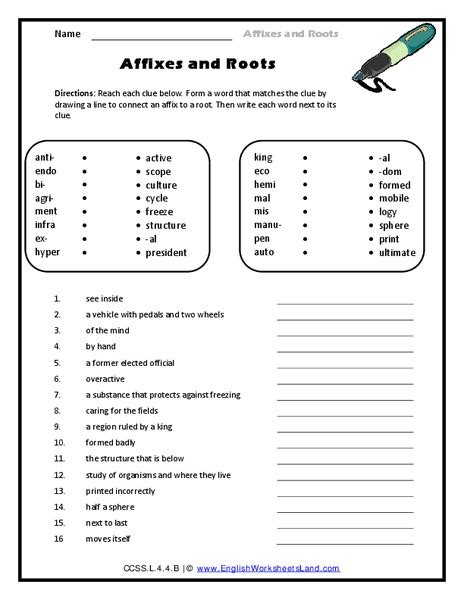Affixes And Roots Worksheet For 4th Grade Lesson Planet