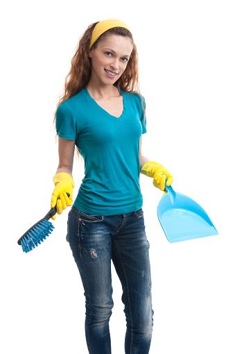 Woman With A Dustpan And Brush Stock Photo Download Image Now 2015