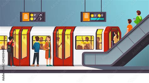 City Underground Subway Transit Station With Train Stock Vector Adobe
