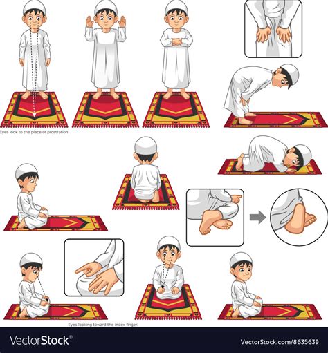 Complete Set Muslim Prayer Position Guide Step Vector Image