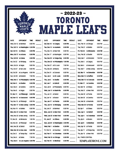 Printable 2022 2023 Toronto Maple Leafs Schedule