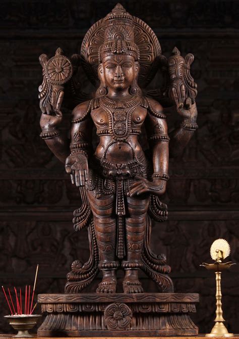 Sold Wooden Standing Vishnu Sculpture 36 98w9ba Hindu Gods