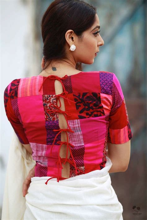 Great Idea For White Saree Cotton Saree Blouse Designs Blouse Back