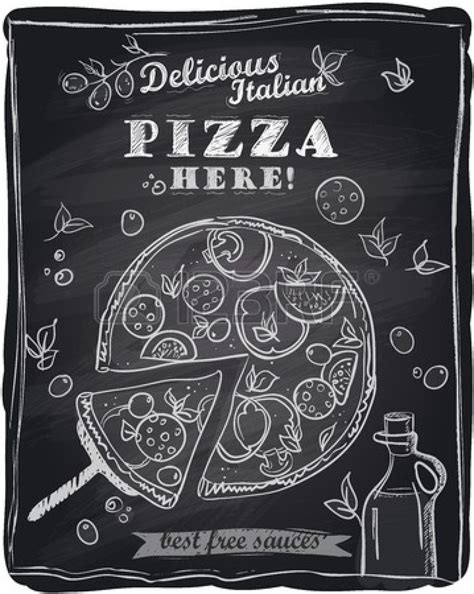 Krijt Pizza Met De Afgesneden Plakje Bordachtergrond Chalkboard