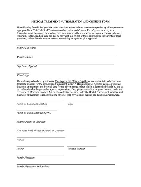 medical treatment consent form template