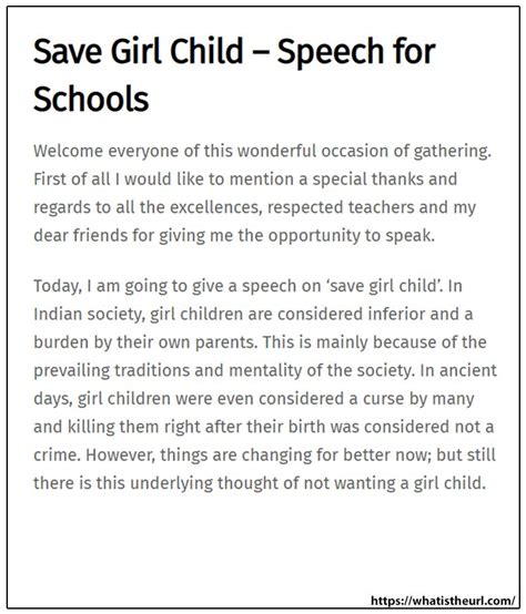 Save Girl Child Speech For Schools Save Girl Child