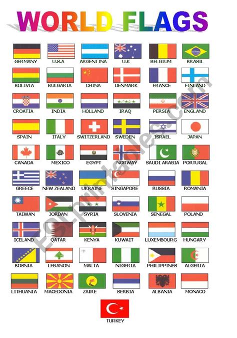 World Flags For Class Board Esl Worksheet By Ugiteacher