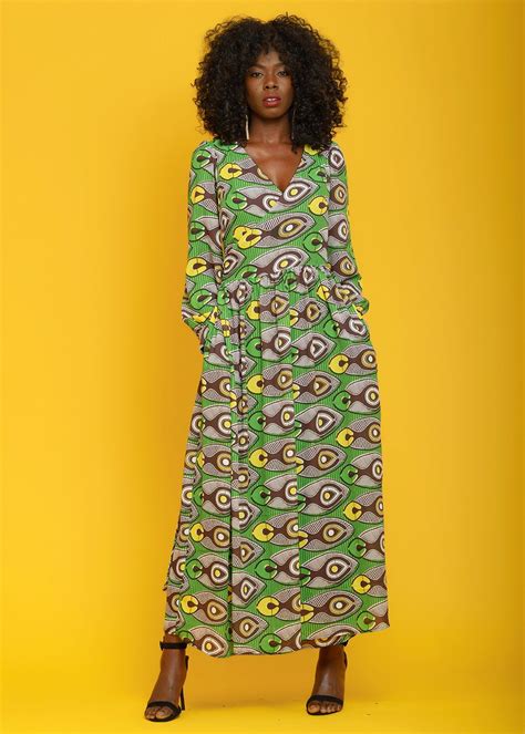 d iyanu ekema african print chiffon wrap maxi dress green black s 3xl maxi dress green
