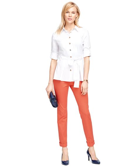 Brooks Brothers Natalie Fit Cotton Pants In Orange Lyst