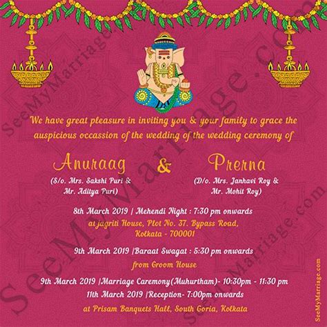 Hindu Wedding Invitation Template Fresh Pink Theme Ganesha Style With