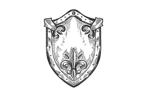 Ancient Knight Shield Engraving Object Illustrations Creative Market