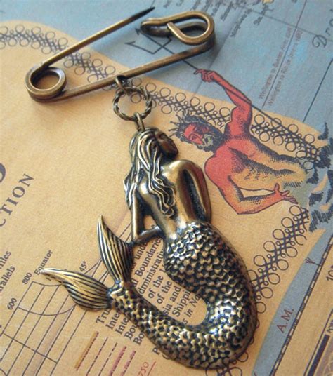 Mermaid Brooch Nautical Steampunk Pin Antiqued Brass Gothic Etsy