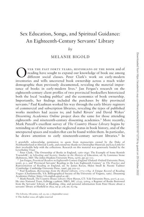 Pdf Sex Education Songs And Spiritual Guidance An Eighteenth Century Servants Library