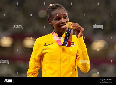 Gold Medalist Peruth Chemutai Of Uganda Poses During The Medal