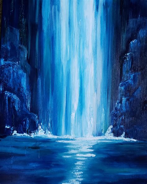 Blue Waterfall Acrylics On Canvas 20x16 Rpainting