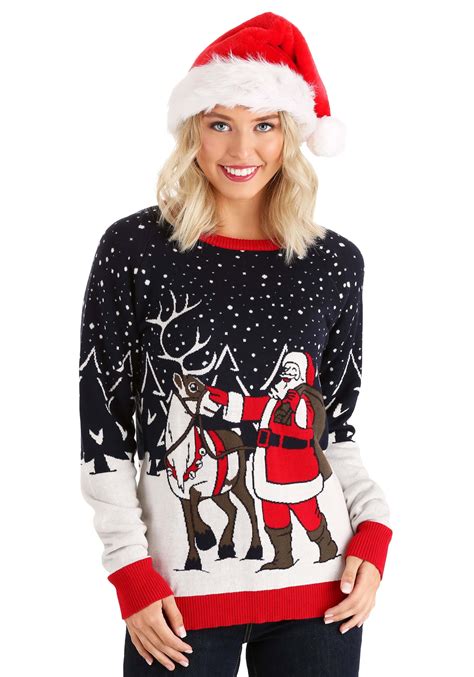 vintage santa and reindeer ugly christmas sweater for adults