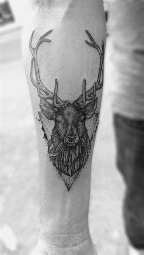 One really unique finger tattoo is to try a stag tattoo on middle finger and let its horn expand on the hand just like this. stag tattoo ,dotwork, stag | Stag tattoo, Elk tattoo, Tattoos