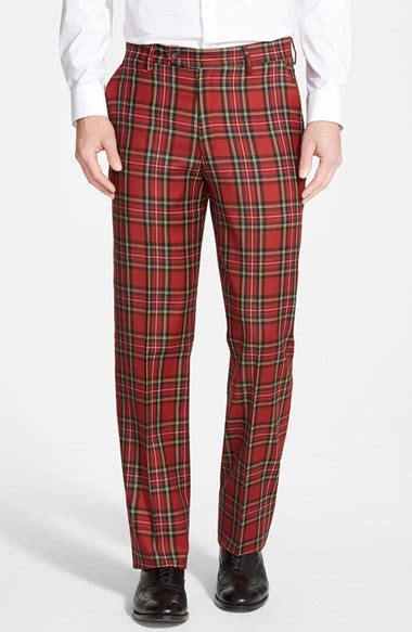Berle Flat Front Plaid Wool Trousers In Red For Men Lyst
