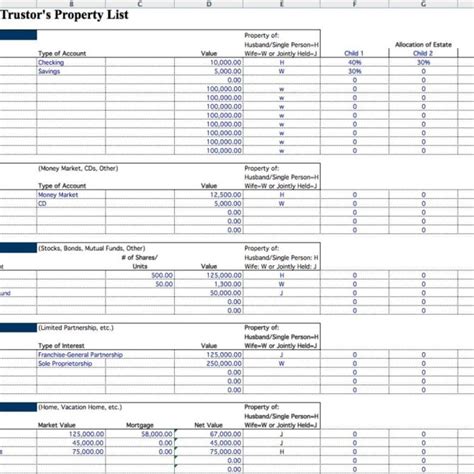 Estate Planning Excel Spreadsheet Template
