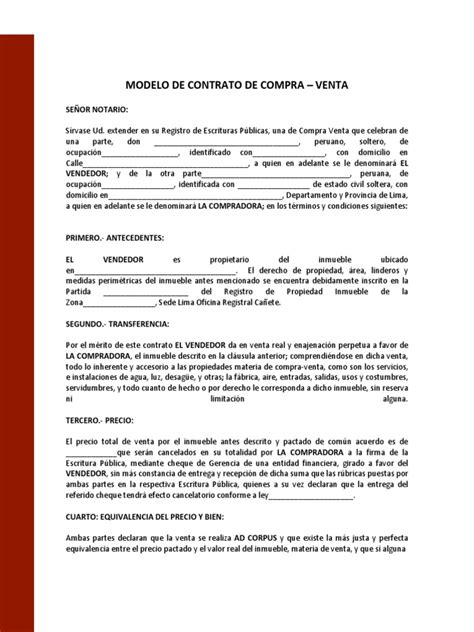 Modelo De Contrato De Compraventa De Lote De Terreno Peru