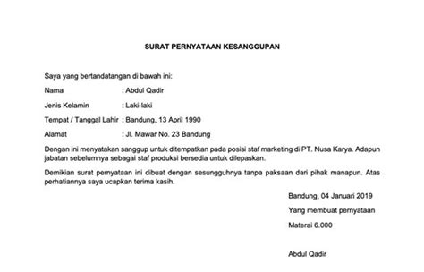 10+ Contoh Surat Pernyataan untuk Berbagai Keperluan ...