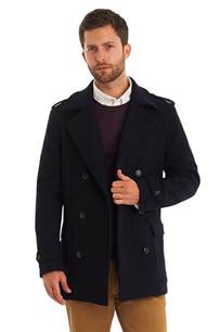 Moss 1851 Mens Navy Pea Coat Tailored Fit Double Breasted Formal