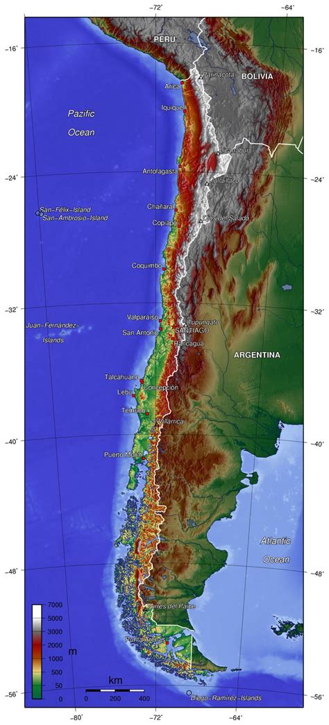 Large Physical Map Of Chile Chile South America Mapsland Maps