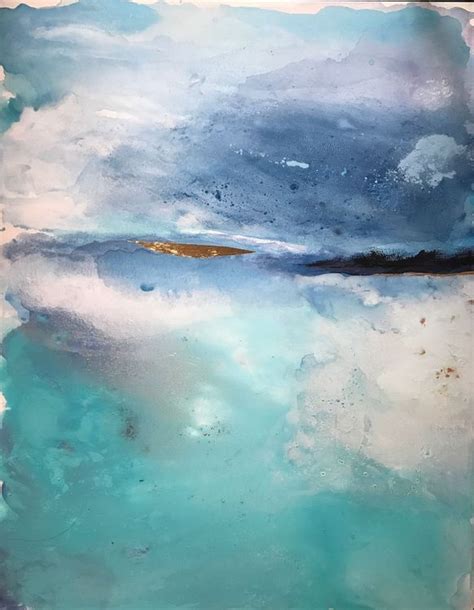 Abstract Blue Turquoise Beach Painting Atmospheric