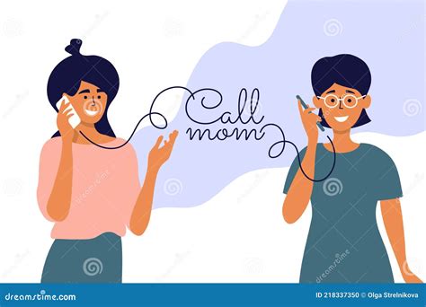Call Mom Vector Illustration With Daughter Calling Her Mother And