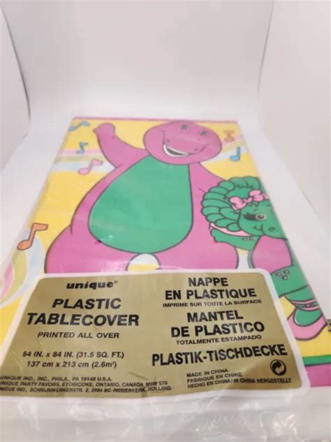 Vintage Barney The Dinosaur And Baby Bop Plastic Table Cloth Cover 1992