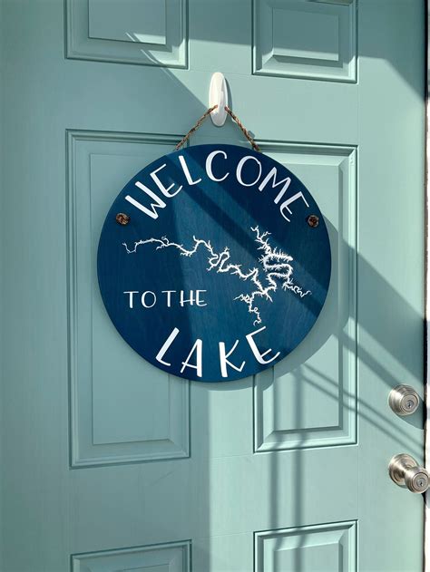 Welcome To The Lake Sign Blue Welcome Sign For Front Porch Etsy