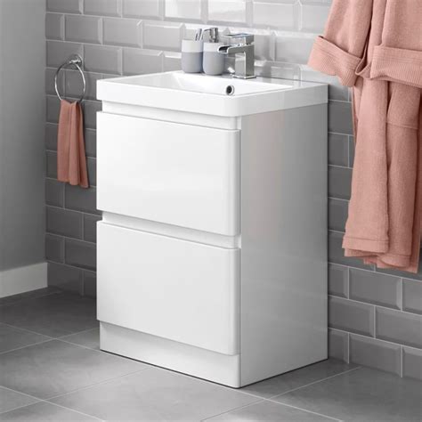 600mm Denver Ii Gloss White Built In Basin Drawer Unit Floor Standing Bathroom Basin Units